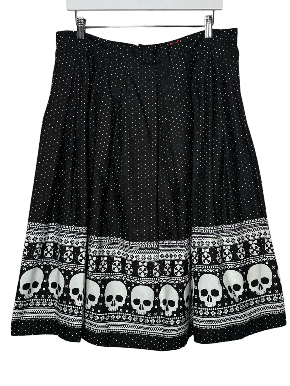 Hell Bunny Clara Skirt Black White Polka Dot Skulls Size 2XL - Picture 3 of 8